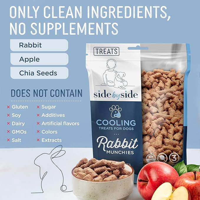 Side by Side Rabbit Munchies - Cooling Freeze-Dried Dog Treats - Ideal Dog Training Treats, Snack or Reward - Made of Whole Raw Ingredients, Free of Artificial Additives - USA Made (4oz., Pack of 2)