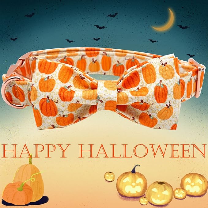 Dog Collars - Halloween Pumpkin Bowtie Dog Collar Gift Soft Bow Collar Pet Adjustable Metal Buckle Pet Collar for X-Small Dogs