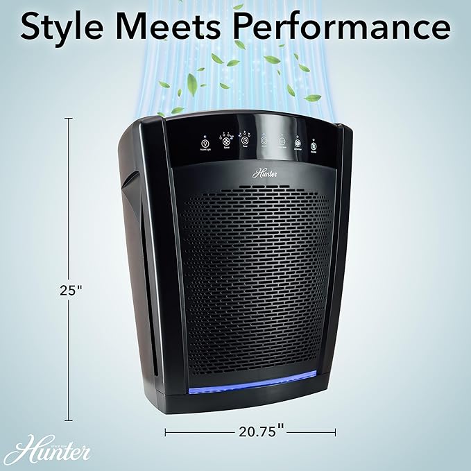 Hunter HP800 Air Purifiers for Home Large Room and Bedroom. True HEPA Air Purifier for Pets, Odors, Allergens, Smoke, Dust, VOC's. 4 Fan Speeds, Quiet Sleep Mode. Cleans 2585 Ft² per Hour. Graphite