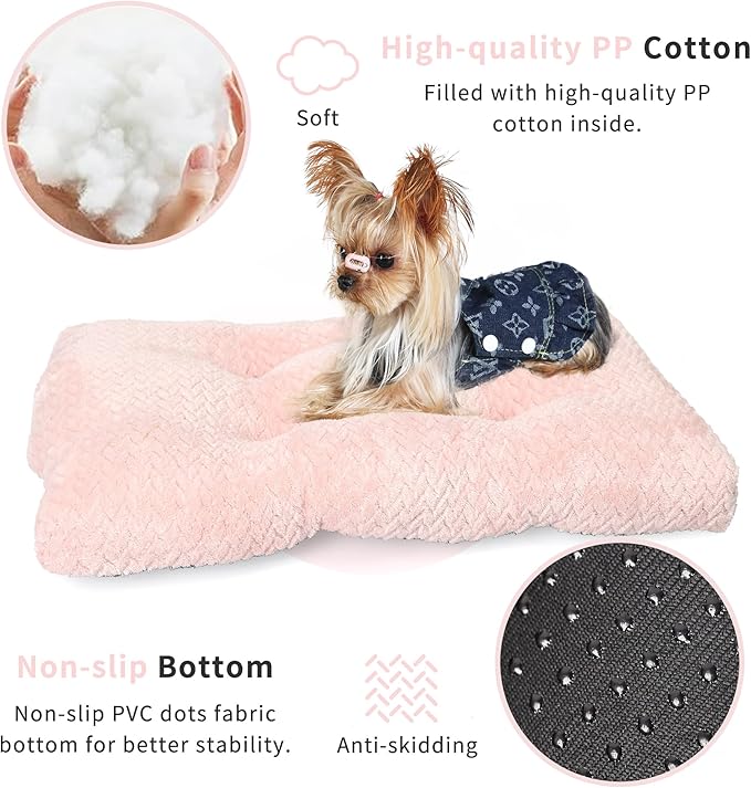 Dog Bed for Small Dogs Crate Washable 22 inch Dog Mats for Sleeping,Up to 15 lbs Soft and Fluffy Pink S