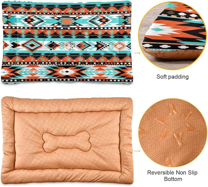 Aztec Navajo Pet Bed Mat for Dog Cat Crate Pad Non-Slip Bottom Design Washable Cushion Padding Pet Sleeping Bed, 24"x18"