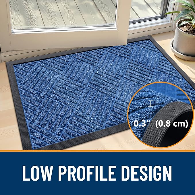 OLANLY Front Door Mat Outside Entrance 35x23, Heavy Duty Sturdy Natural Rubber
