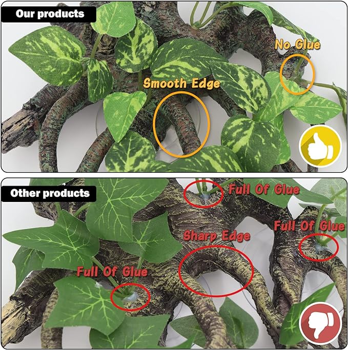 AQUA KT Reptile Climb Tree Branch Rock Background Decoration with Suction Cup for Terrarium Amphibian Lizard Snake