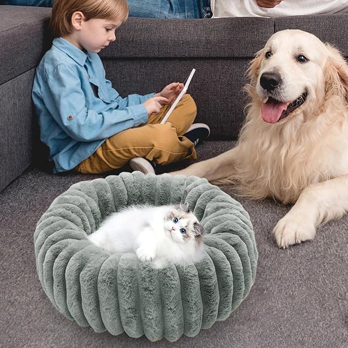 Cat Donut Bed | Cozy Warm Washable Dog Bed,Plush Pet Cushion Non-Slip Pet Furniture for Apartment Travel Corner Home Bedroom Outdoor Offices Indoor Floor Balcony