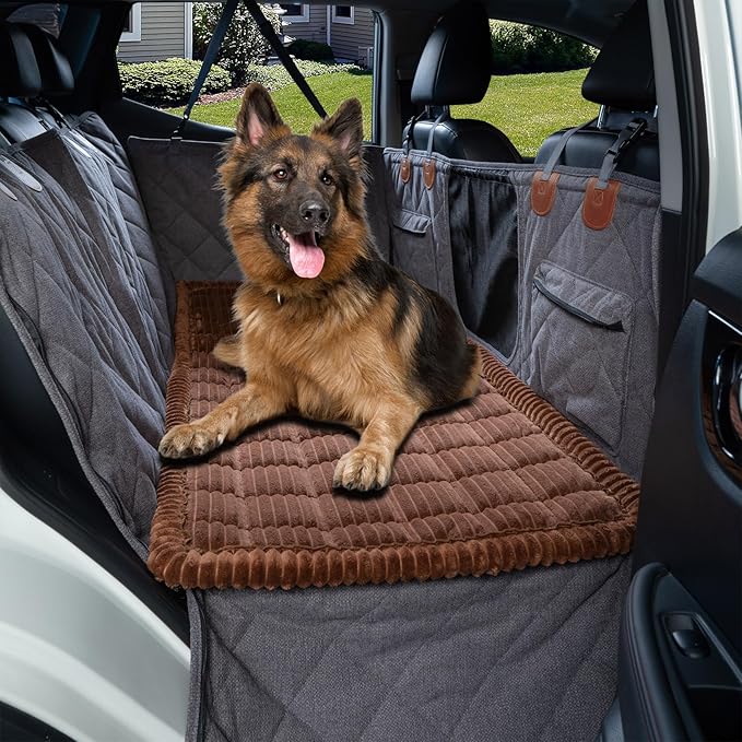 Dog Bed for Car Back Seat, Non-Slip Backseat Pet Bed Mat for Travel, Soft Dog Seat Cover Blanket Washable Couch Protector Fit for Hammock Extenders in Cars, SUVs and Trucks(54"×25" Brown)