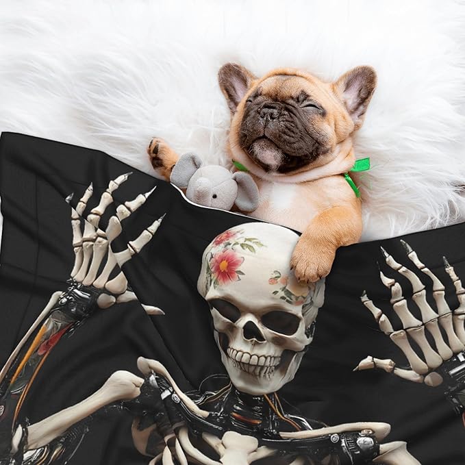 Waterproof Dog Blanket Soft Pet Blanket for Puppy Cat, Fleece Cat Throw Blankets for Furniture Bed Couch Sofa Reversible - Cyber Skeleton with Tattoos