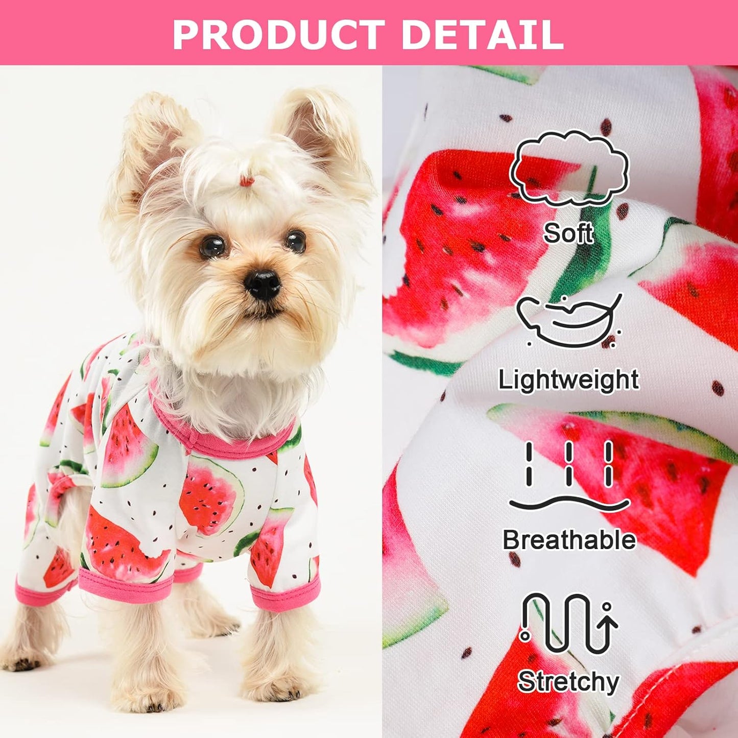 PSJ Girl Breathable Cotton Watermelon Dog Pajamas for Small Dogs - Teacup Chihuahua, Yorkie Puppy Clothes - X-Small