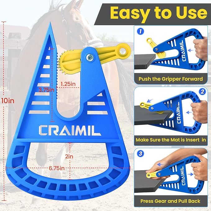 Pair of Mat Movers, Horse Stall Mat Grippers with Auto Rebound Locks, Heavy Duty Mat Handling Tool for Gym, Stable & Farm, 300LBS Capacity, Ergonomic & Reduces Back Strain, Time and Labor Saving
