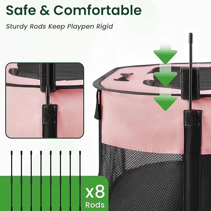Love's cabin Pet Puppy Dog Playpen, Medium Dog Tent Crates Cage Indoor/Outdoor, Portable Exercise Playpen for Cat, Foldable Pop Up Dog Kennel Playpen with Carring Case (M, Pink)