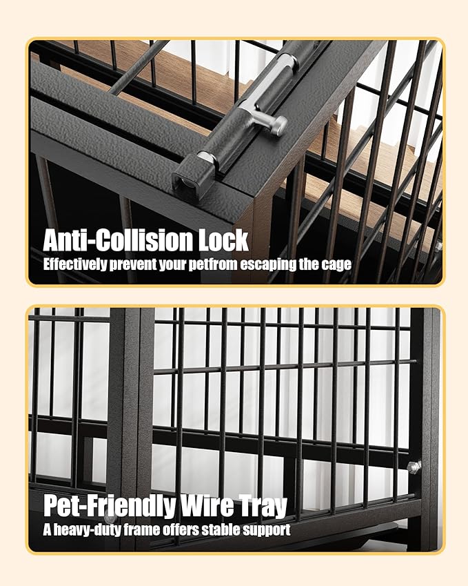 27 Inch Dog Crate, Escape Proof Dog Cage with Dual Door Lock, Removable Tray for Easy Cleaning, Dog Kennel Indoor Outdoor Use