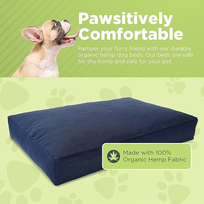Large - 42 x 28 x 5 - Blueberry Premium Organic Hemp Dog Bed - Organic Latex Fill - Removeable Cover