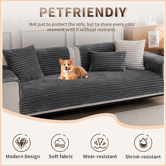 Waterproof Couch Cover for Dogs, Sofa Covers Washable & Non-Slip, Soft Dog Bed Blanket Protector for Sectional, Loveseat, Living Room Furniture (Dark Grey, 35"x 74" 1 Pack)