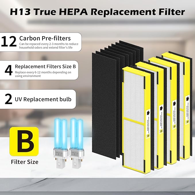 4 pack FLT4825 HEPA Replacement Filter B ＆ LB4000 Bulb