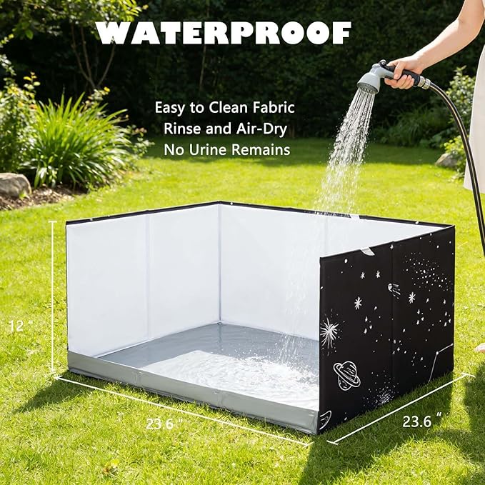 Dog Litter Box with High Walls,Pee Pad Holder Tray for Indoor Dog Potty,No Assembly,No Spill,Waterproof,Easy to Clean,Portable for Travel (Black Star, S-23.6''Lx23.6''Wx12''H)