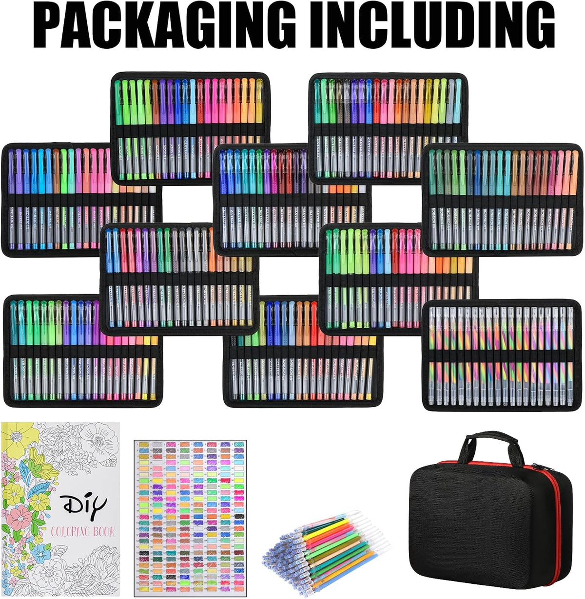 378 Pack Glitter Gel Pens Set,198 Colors Pens Include 180 Colored Gel Pens with 180 Refills,18 Color Color Gel Pen for Adults Coloring Drawing Journaling Scrapbook