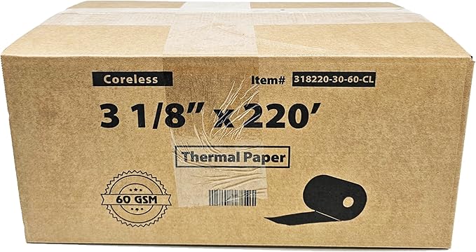 (30 Coreless Rolls - 60 GSM Heavy Thermal) 3 1/8 x 220 Thermal Paper Receipt Rolls fits all Clover POS Cash Register Printers for TSP500 TSP600 TSP 700 TSP2000 CT S300 from BuyRegisterRolls