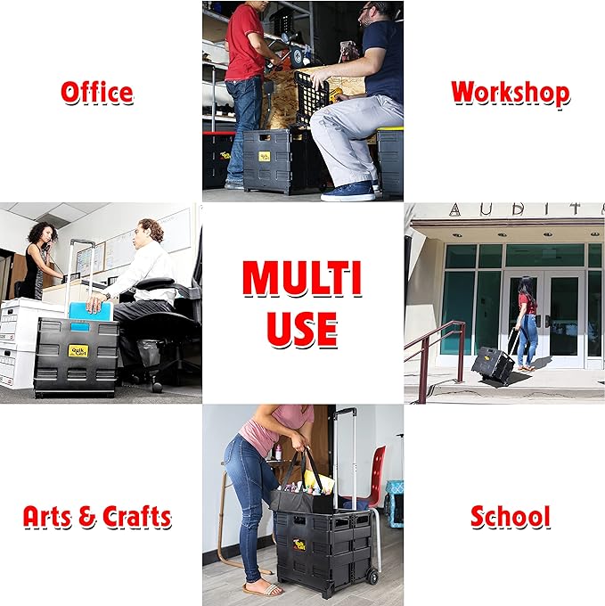 dbest products Quik Cart without Lid Travel Portable Mobile Storage Collapsible Handcart Rolling Utility Heavy Duty, Black