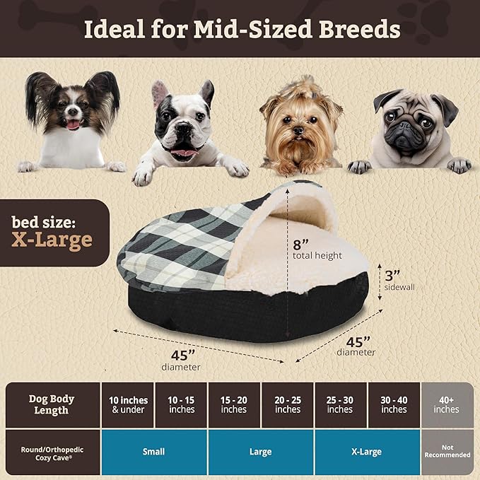 Snoozer Cozy Cave Dog Bed - Indoor Dog Bed with Cover Cave, Covered Calming Burrow for Medium & Large Sized Pets with Blanket Attached, Enclosed, Removable Washable Cover - XL, Barkley Black Diamond