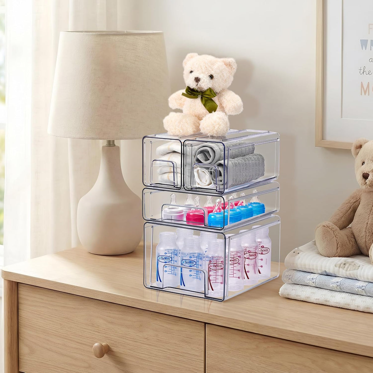 Sorbus Clear Stackable Storage Drawers (1 Large + 1 Medium + 2 Small)