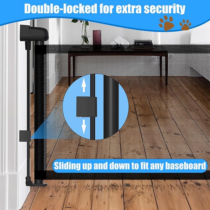 14" H Short Dog Gate Pet Gates Puppy Gate 59" Wide Step Over Pet Fence, Mesh Retractable Indoor Outdoor Expands Up to 59 Inches Small Dog Gates for Doorways Stairs