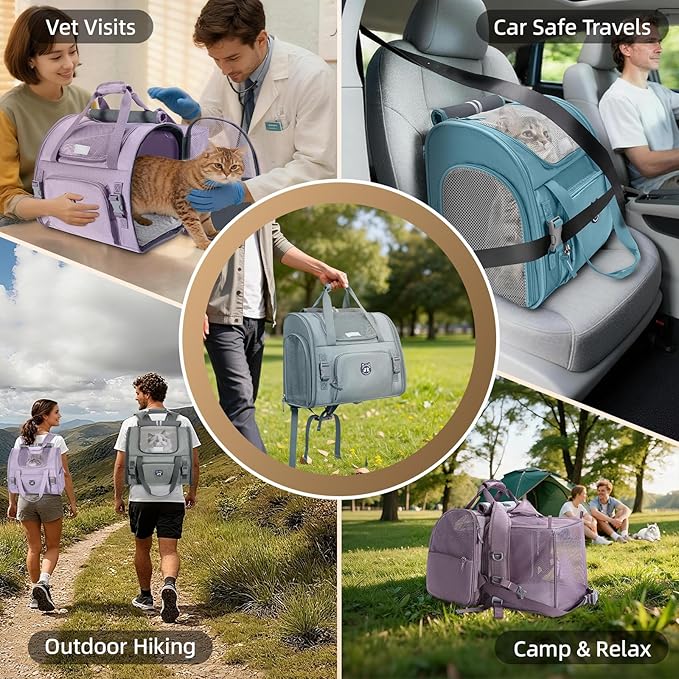 Lollimeow Expandable Cat Carrier Backpack for Large Cats - Airline Approved Pet Carrier Backpack for Small Dogs, Hiking & Travel, Waterproof with Breathable Mesh, 22lbs Capacity (Plum, Large)