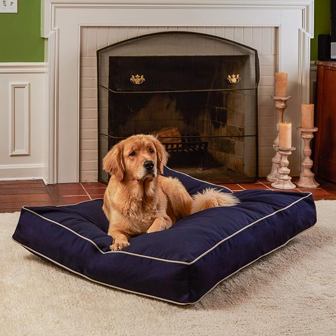 Charlie Rectangle Indoor/Outdoor Pillow Style Dog Bed, Navy, Large (36" x 48")