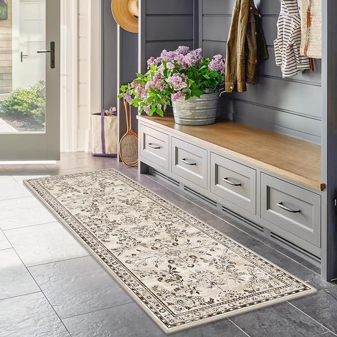 Yamaziot Washable Runner Rug 2x10 – Floral Non Slip Boho Hallway Runner Rug