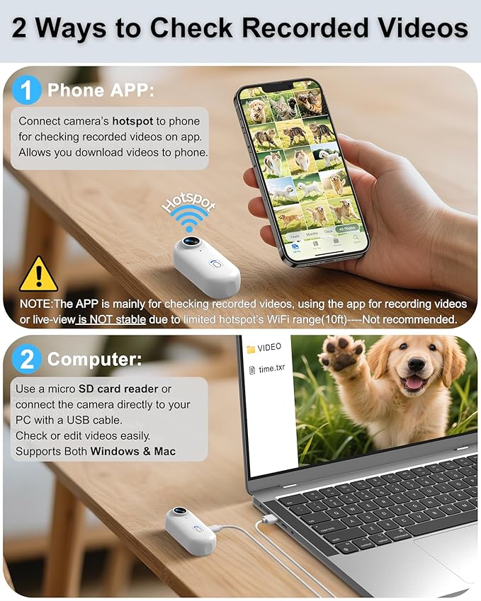 Cat Camera Collar with Phone APP, 1080P HD Video Recording Pet POV Cam for Cats & Small Dogs, XS-Size,Rechargeable Body Camera for Pets with APP Viewing