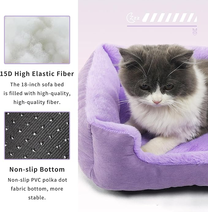 Tiny Dog Bed Extra Small Purple Rectangle Puppy Bed with Sides Soft Calming Supporting Washable 18 x 14 x 5 Inch