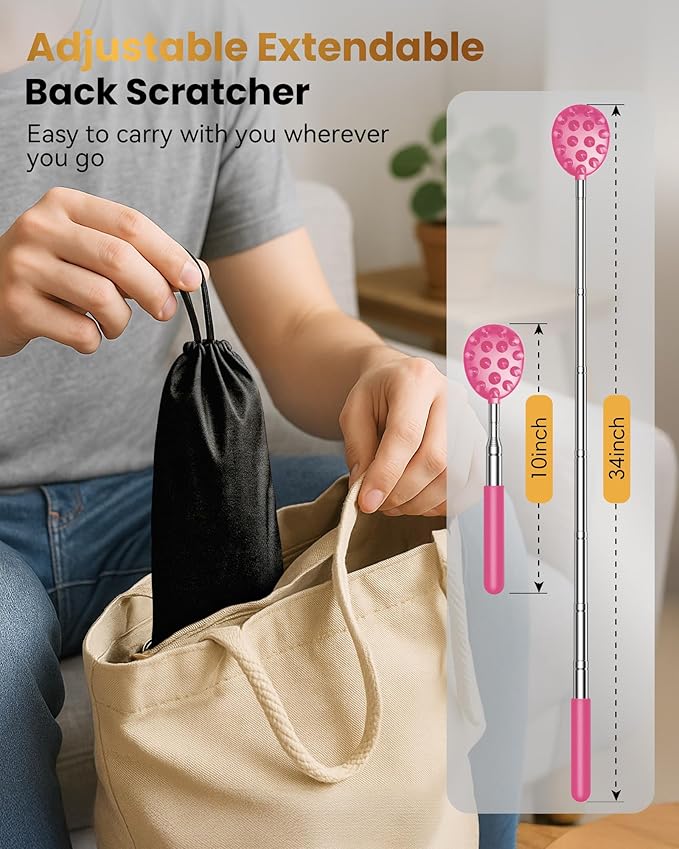 Upgraded Reinforced Telescoping Back Scratcher with 5 Detachable Heads, Larger Scratching Tips, Stocking Stuffer & White Elephant Gifts for for Men Women Adults