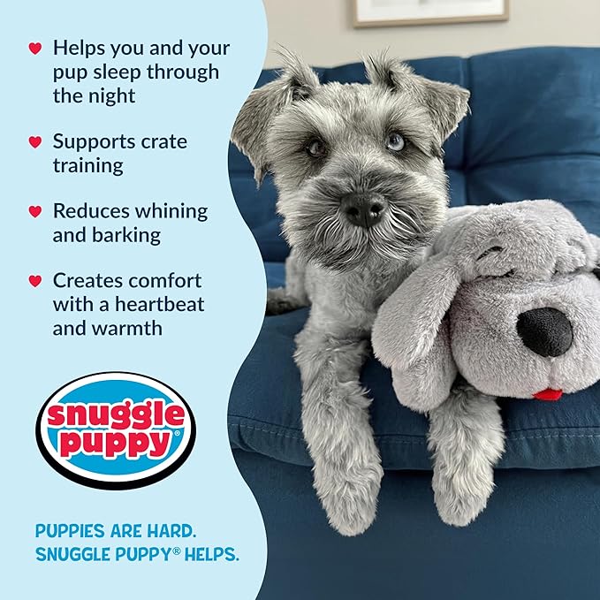 Snuggle Puppy Heartbeat Puppy Toy for Dogs with Real-Feel Pulse and Heat Pack, Calming Comfort Toy for Dog Anxiety, Crate Training and First Nights - Gray