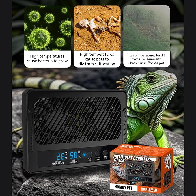 Reptile Fan & Terrarium Dehumidifier – Smart Dual-Row Humidity Fan for Reptile Tank, Snake, Gecko, Bearded Dragon Enclosure