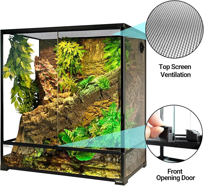 REPTI ZOO Large Tall Glass Reptile Tank 36"x18"x36", 100 Gallon Vertical Reptile Terrarium with Mesh for Chameleon Arboreal Lizard Frog, Paludarium Vivarium Tank