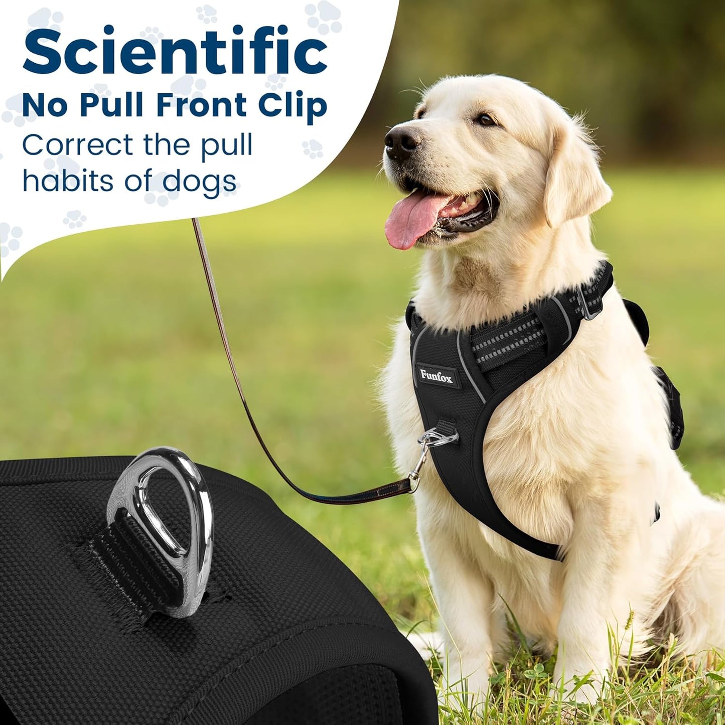 Funfox Dog Harness No Pull, Adjustable Dog Vest Harness Super Soft, 2 Leash Clips Anti Pull, Vertical Handle Easy to Control, Reflective Night Walking for XLarge Breed, Black, XL