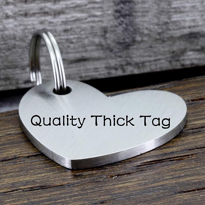 Ultra Joys Custom Personalized Dog ID Tag - Brushed Stainless Steel Heart, Silver, Large