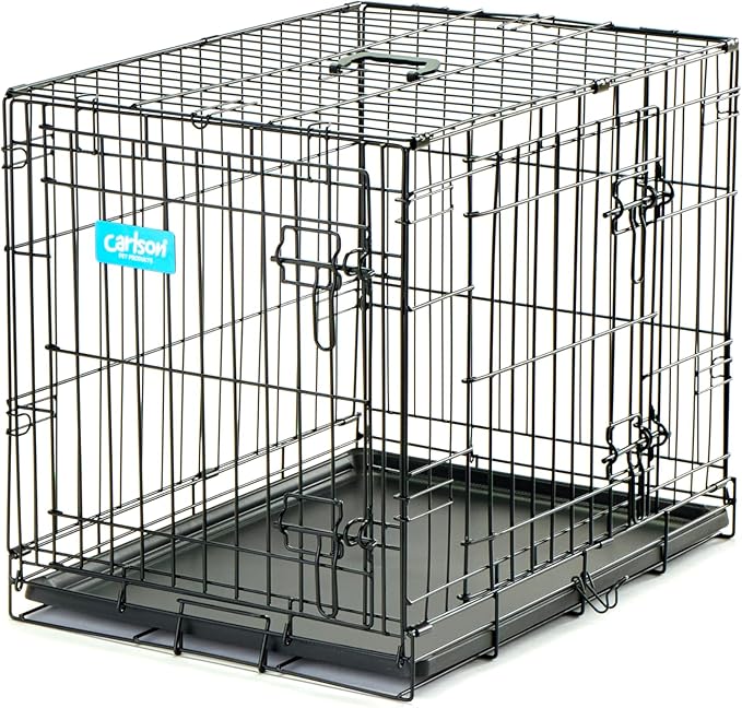 Carlson Pet Products Double Door Metal Dog Crate with Divider, Small 24" Dog Crate for Small Dogs & Puppies, Foldable Collapsible Dog Kennel with Removable Tray, Wire Dog Cage for Training & Travel