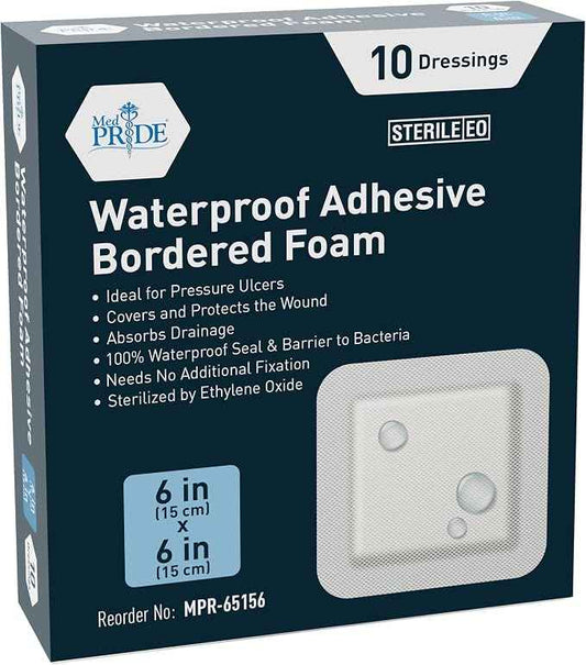 MED PRIDE Waterproof Silicone 6'' X 6'' Foam Wound Dressing Sterile, Adhesive