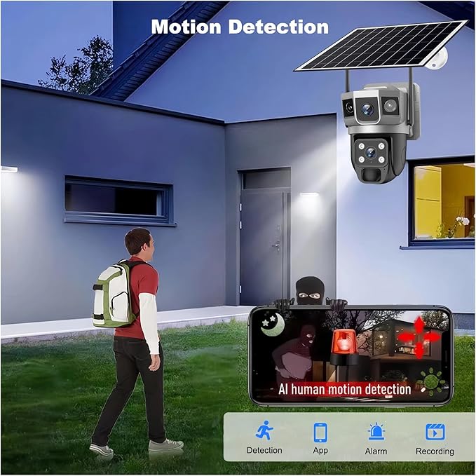 for Outdoor Camera Battery CCTV Monitor 4G SIM Card Network IP Security Pet Camera Motion Detection 3 Screen PTZ Camera(WiFi CCTV 32G Card)