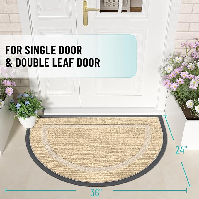 OLANLY Half Circle Door Mat Indoor Outdoor Entrance Welcome, Waterproof