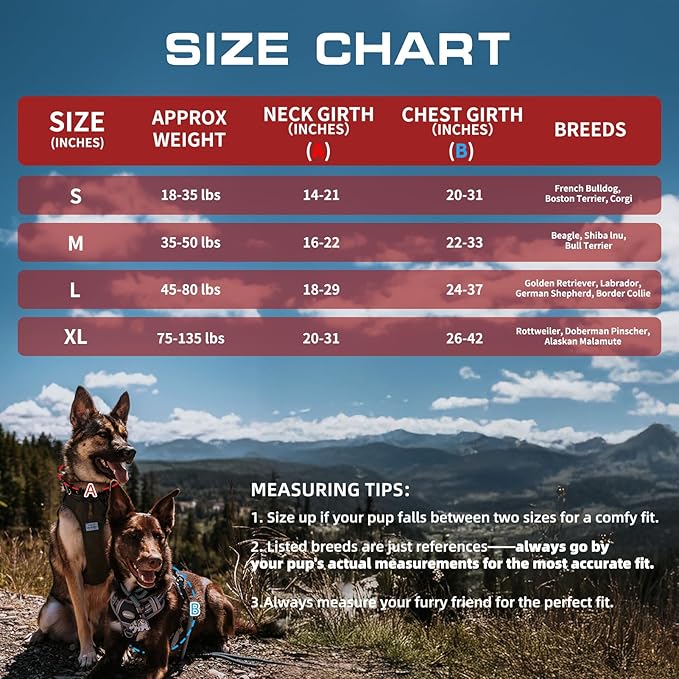 AUROTH Tactical Dog Harness for Large Dogs No Pull Adjustable Pet Harness Reflective K9 Working Training Easy Control Pet Vest Military Service Dog Harnesses Red S
