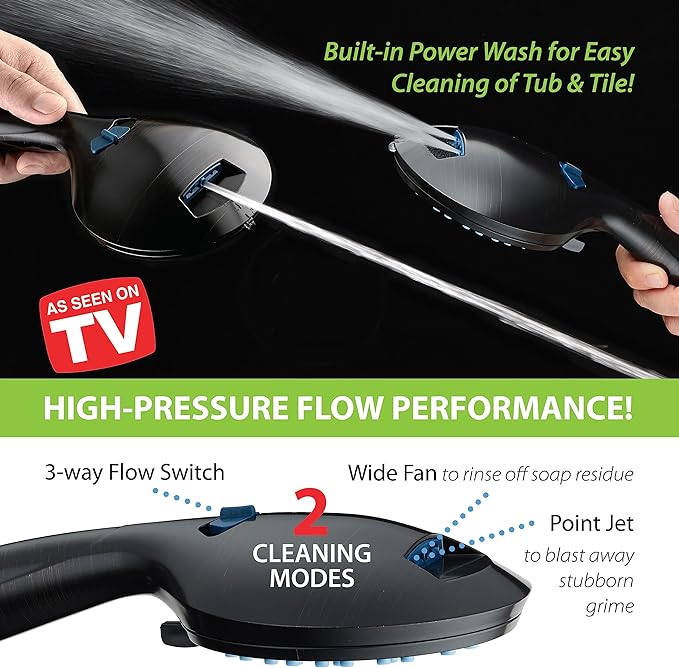 Hotel Spa AquaCare As-Seen-On-TV High Pressure Handheld/Rain 50-mode 3-way Shower Head Combo with Adjustable Arm - Anti-clog Nozzles, Tub & Pet Power Wash, 6 ft. Hose, Rubbed Bronze Finish