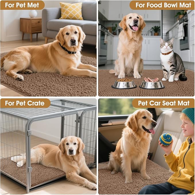 IM HOME 2 Pieces Muddy Door Mats for Dogs, Chenille Absorbent Pet Mats, Quick Dry, Trap Dirt Non Slip Heavy Indoor Doormat Soft Dog Bed Mat Front Inside Door Mat for Indoor Outdoor Entrance,Camel