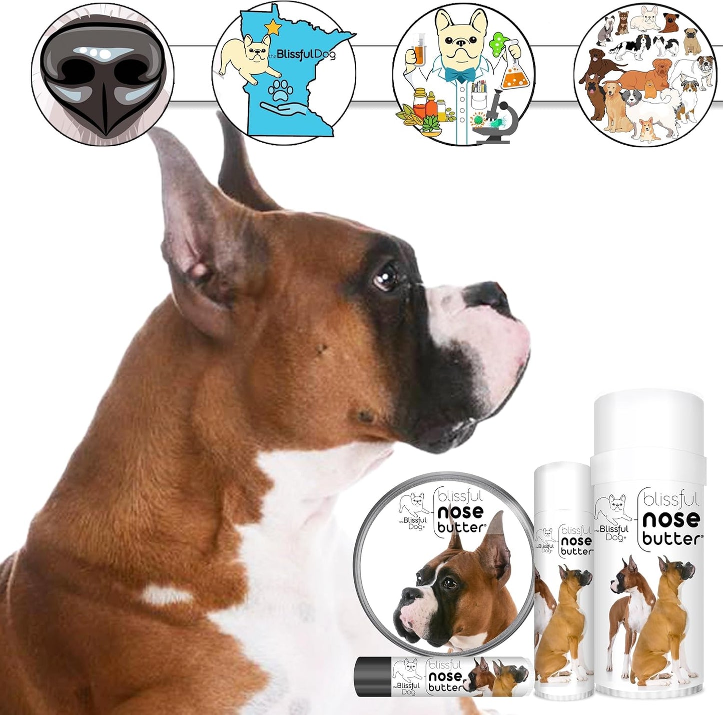 The Blissful Dog Show Boxer Nose Butter for Dry, Cracked Skin, Lick-Safe Dog Nose Balm with Moisturizing Shea Butter, Almond, Olive, and Essential Oils, Pet Supplies, Uncented, 0.50 oz.