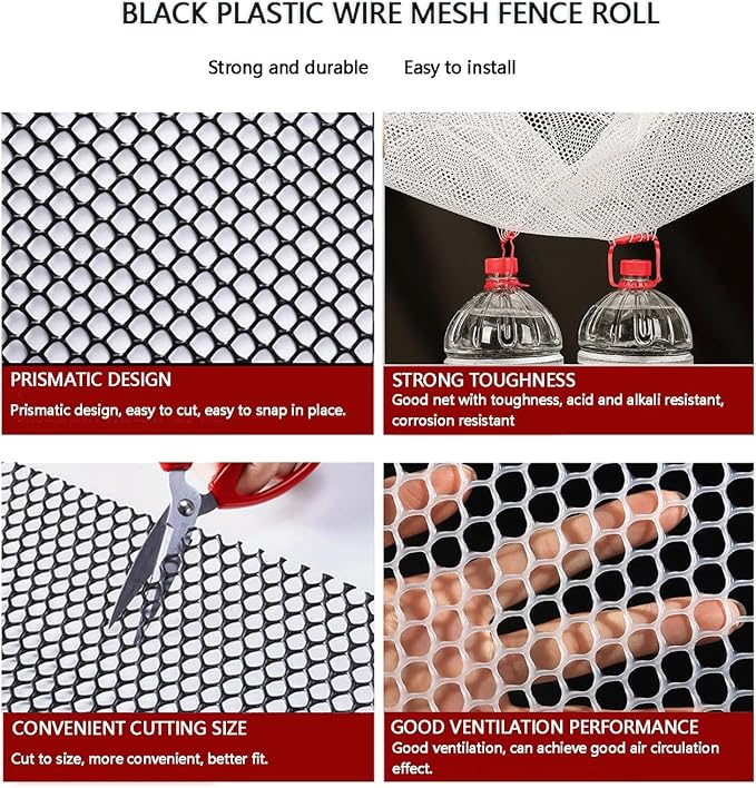 Plastic Wire Mesh Fence, Fencing Chicken Wire Fence with 1.8cm/0.7in Mesh Holes, for Pet Fencing Garden Balcony Grass Protection Farm Crafts(Size:Mesh 0.7in-3.3ft Wx33ft L,Color:White)