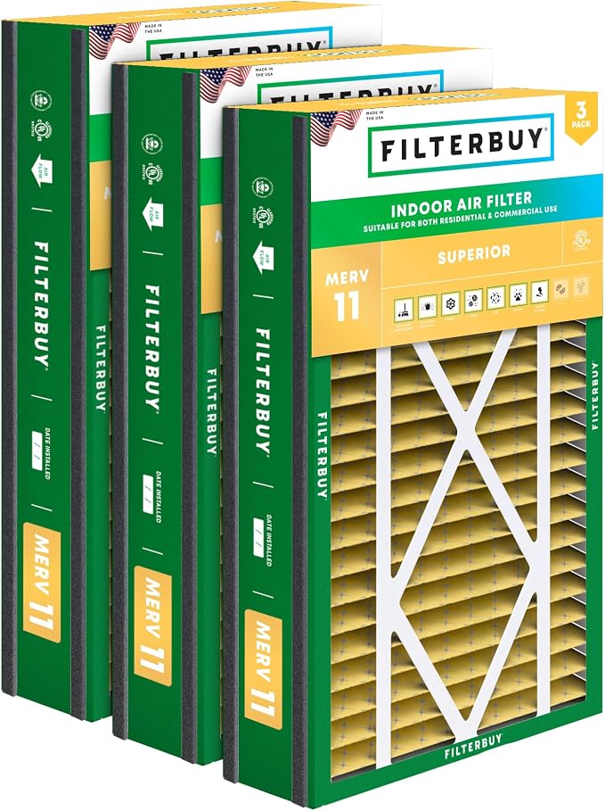 Filterbuy 16x25x5 Air Filter MERV 11 Superior Pet & Allergy Defense,