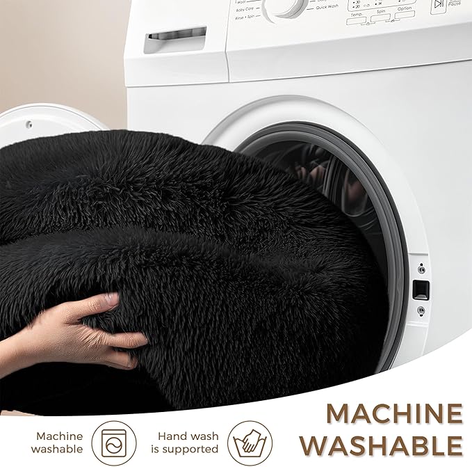 Calming Dog Bed & Cat Bed with Anti-Slip Bottom, Medium Size Washable Anti-Anxiety Donut Dog Beds for Small Dogs & Cats, Fluffy Plush Cozy Round Dogs Bed(24 Inch, Black)