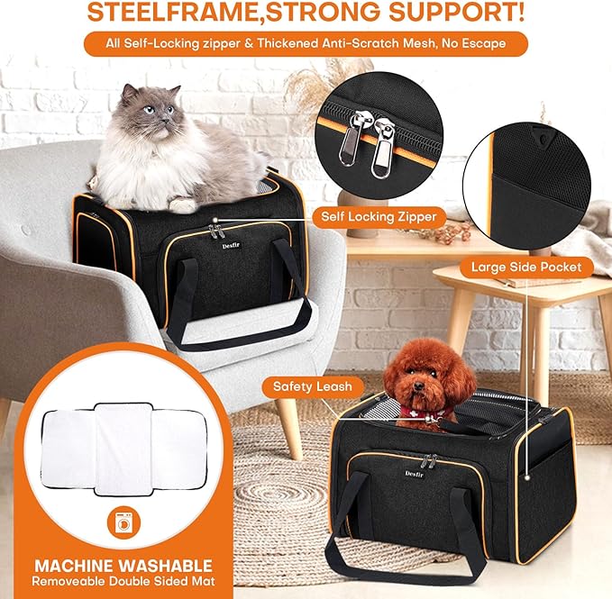 Premium Pet Carrier – Dog & Cat Travel Bag, Airline Approved, Soft-Sided Design for Small to Large Pets, TSA Compliant, Expandable & Collapsible (Black)