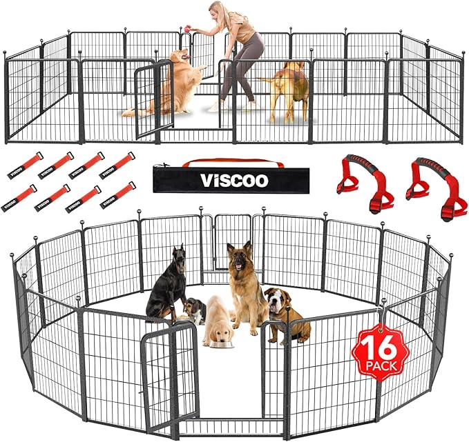 Dog Playpen Outdoor, 16 Panels 32" H Dog Pen Indoor, Metal Dog Fence Outdoor, Pet Fence for Large/Medium/Small Dogs, Indoor Puppy Playpen, Foldable Heavy Duty Exercise Pen for RV,Camping,Yard