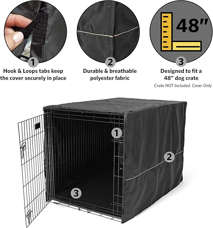 MidWest Homes for Pets XL Dog Crate Cover, Black Polyester Privacy Kennel Cover Fits Most 48-inch Crates, Machine Washable, Reduces Barking & Chewing