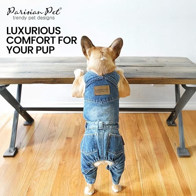 Parisian Pet Denim Overall - Blue Dog Jeans Outfit - Breathable Puppy Jumpsuit Costumes - Machine Washable Overall for Dogs - Dog Clothes for Medium Sized Dogs - M